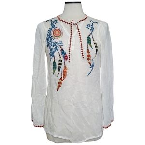 Johnny Was Feather Embroidered Blouse